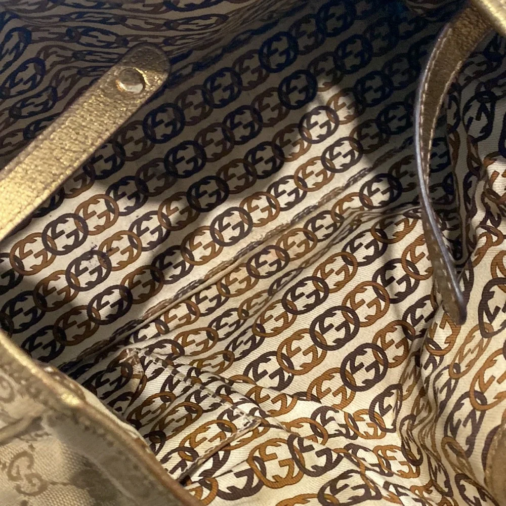 Gucci Princy GG Monogram Gold Canvas Leather Tote Cute Bow Damaged (Authentic) - Picture 12 of 14